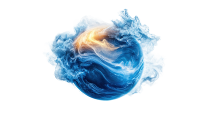 Glowing blue gas swirling in abstract spherical shape on Transparent Background