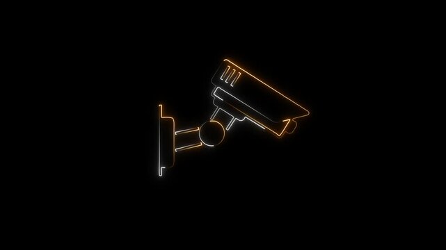 Animated neon cc camera icon. cc tv camera motion graphics. glowing Security camera icon. 4k glowing neon 