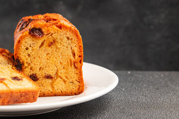 Fruit cake sweet pastry fruitcake dessert dried fruits, nuts traditional baked goods natural product tasty snack fresh delicious gourmet food background on the table rustic top view copy space