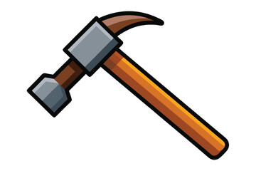 Cartoon hammer features a metallic head, wooden handle, and heavy black outline