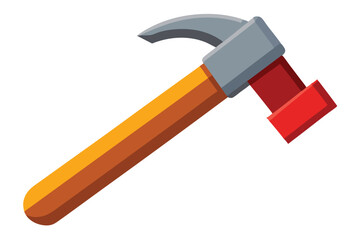Cartoon claw hammer rests on a white surface, showcasing its red and orange handle