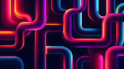 Seamless interconnected geometric pipelines in neon colors for modern design