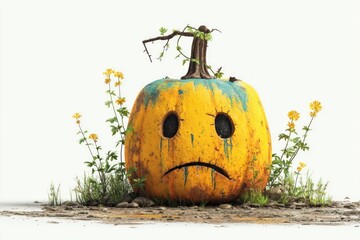 Zombie pumpkin isolated on white background, Halloween theme