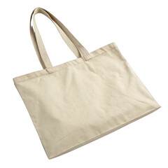Beige canvas tote bag with handles isolated on a transparent background image
