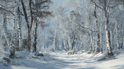 Fototapeta premium snowy birch trees winter wonderland forest scene