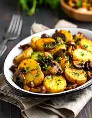 Roasted potatoes and mushrooms