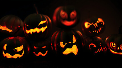 halloween pumpkins on black background
