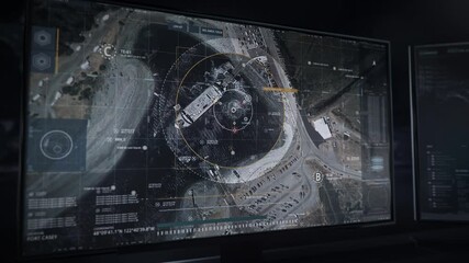 Arranging a Military Attack on an Enemy Port. Selecting a Ship as a Target. Using Satellite Video to Observe the Location. Checking Coordinates. Scanning the Area with Radars. Incoming Missiles. UI. - Powered by Adobe