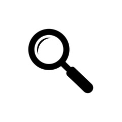 A simple magnifying glass icon, black on white.
