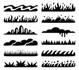 Vintage illustration set of farm animals and nature design elements like a mountain and water sign for a label or logo