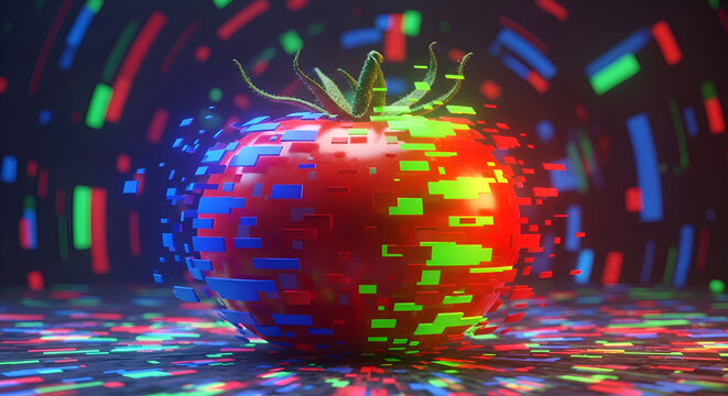 Digital Tomato: A Fusion Of Nature And Technology In A Vibrant Composition