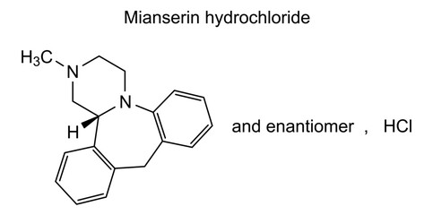 Chemical structure of mianserin hydrochloride, drug substance