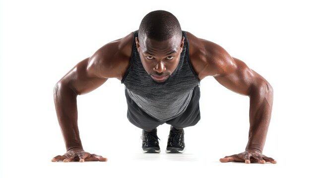 sports man doing push ups isolated on a white background no logos no brands ar 169