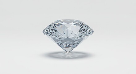Brilliant cut clear diamond gemstone sparkling with light reflections on a clean white background