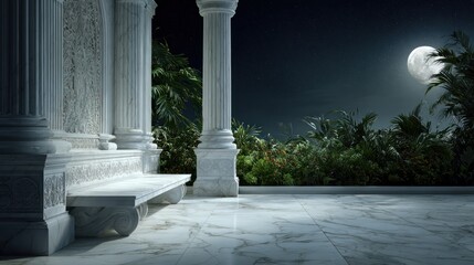 Fototapeta premium Ancient stone terrace moonlight