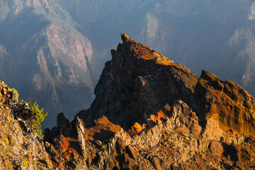 Obraz premium Scenic landscape of the Caldera de Taburiente on the trek near Roque de los Muchachos, La Palma, Canary Islands, Spain, Europe 