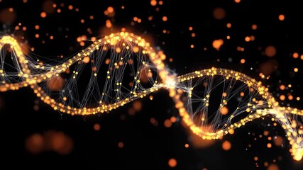 Exploration of DNA strands enhanced by digital data processing in a dark environment, dna strand and digital data processing over black background - Powered by Adobe