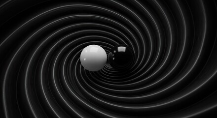 Abstract swirling black and white vortex with a bright oval shape at the center