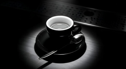 Elegant Coffee Cup On Saucer With Spoon Black And White Aesthetic Details