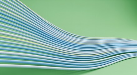 Abstract flowing lines of blue and white against a soft green background