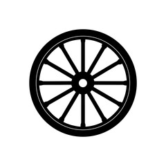 Black wagon wheel graphic on transparent background silhouette