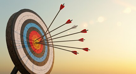 Multiple arrows hitting the bullseye on a target representing success and achievement