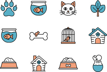 Fototapeta premium Cute pet icons collection for animal lovers and home decor vector
