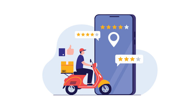 Customer feedback and star ratings for a delivery service and mobile app.