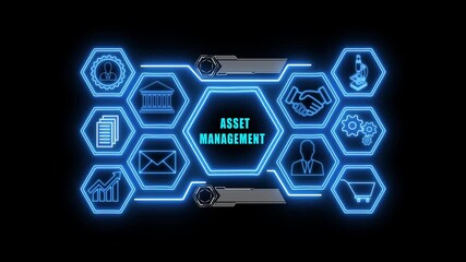 Abstract neon Hud knowledge ability business gear icon Glowing neon line concept. Glowing assent management button in German on a futuristic, abstract wave technology on black background. - Powered by Adobe