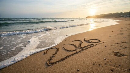 2026 Written in Sand on Beach at Sunrise, New Year Concept - 5
