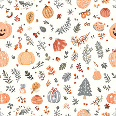 halloween seamless pattern with pumpkins