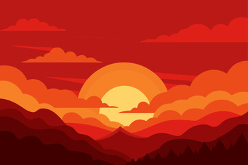Sunset over mountains with clouds vector