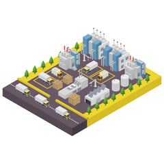 Green Recycle Factory Building With Solar Panel Isometric