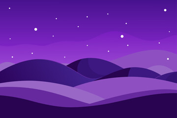 Naklejka premium Purple hills under a starry night scene