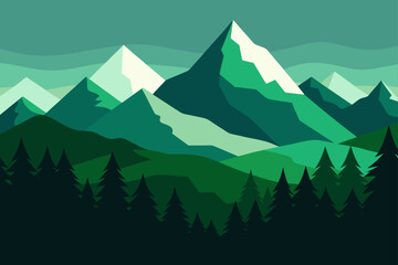 Illustration of mountain range and forest