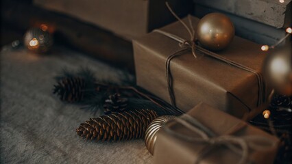Close-Up of Christmas Gift Boxes with Festive Decorations - 5