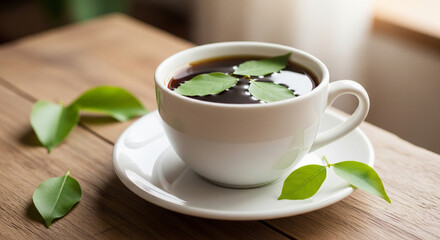 Coffee cup with leaves