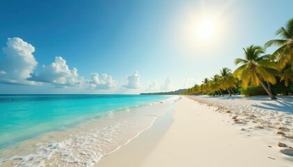 Naklejka premium Cancun's white sand beach bathed in warm sunlight , turquoise, summer, sea