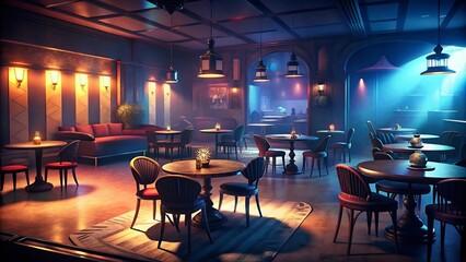 Empty Tables and Chairs in Dimly Lit Music Lounge - 6