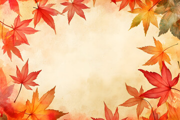 Elegant fall border design with digital watercolor leaves for seasonal decor