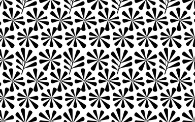 Black and white floral pattern design Geometric flower seamless texture Vector illustration Modern m