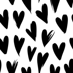Black hearts pattern seamless repeat texture design Vector illustration Isolated on white background