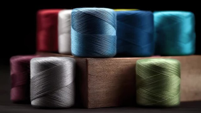 Colorful Thread Spools Placed on Wooden Blocks