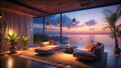 Fototapeta premium Relaxing Lounge Area with Ocean View - 1