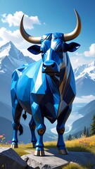 Geometric bull in alpine scenery
