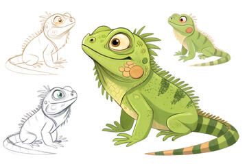 Fototapeta premium Various Iguanas PNG – Cartoon and Realistic Iguana Illustrations on Transparent Background