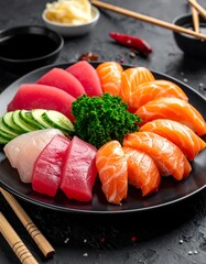 Colorful sushi platter arrangement