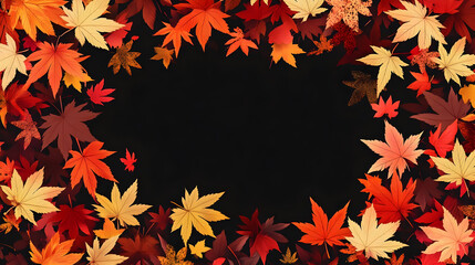Autumn leaves frame with japanese maple foliage on black background