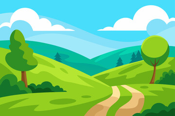 Obraz premium Landscape with hills trees and cloudy sky