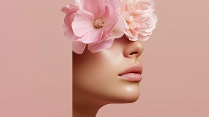 Naklejka premium Beauty portrait with pink flowers on head